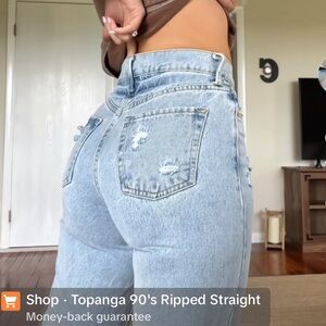 Viral Fashion Nova Topanga 90's Ripped Straight Leg Jeans - Medium Wash